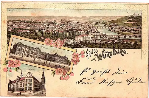 Litho AK Gruß aus Würzburg gel.1898
