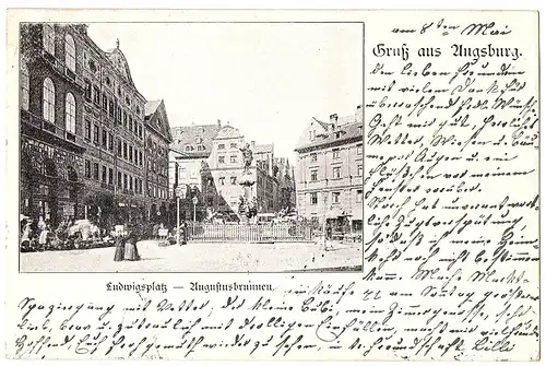 Litho AK Gruß aus Augsburg gel.1898