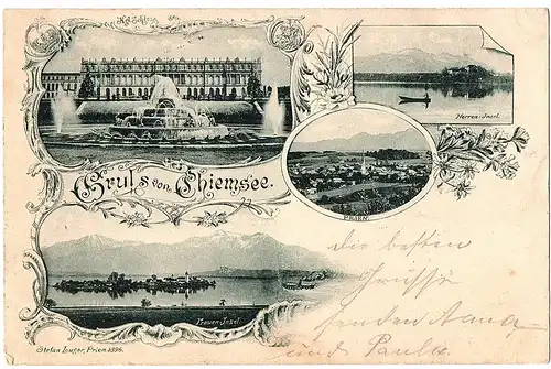 Litho AK Gruß vom Chiemsee gel.1898