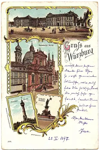 Litho AK Gruß aus Würzburg gel.1897