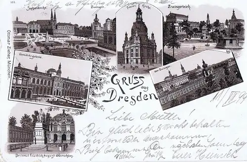 AK Litho Gruß aus Dresden gelaufen 1899
