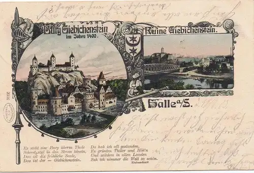 AK Litho Gruß aus Halle gelaufen 1905 Bahnpost