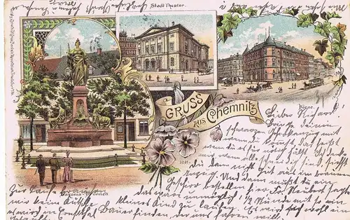 AK Litho Gruß aus Chemnitz gelaufen 1901