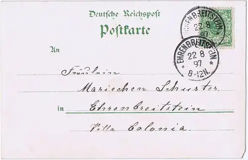 AK Litho Gruß aus Ehrenbreitsein gelaufen 1897