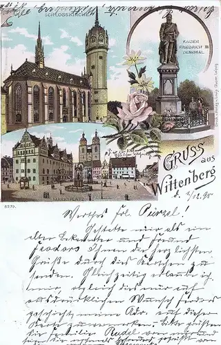 AK Litho Gruß aus Wittenberg gelaufen  1898
