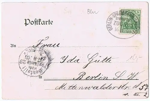 AK Litho Gruß vom Spreewald gelaufen 1903 Bahnpost