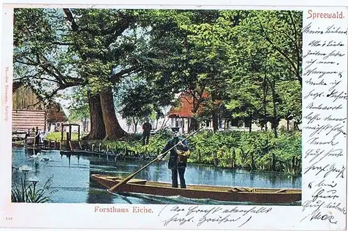 AK Litho Gruß aus dem Spreewald gelaufen 1903 Bahnpost