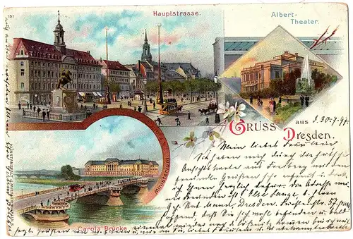 AK Litho Gruß aus Dresden gelaufen 1897