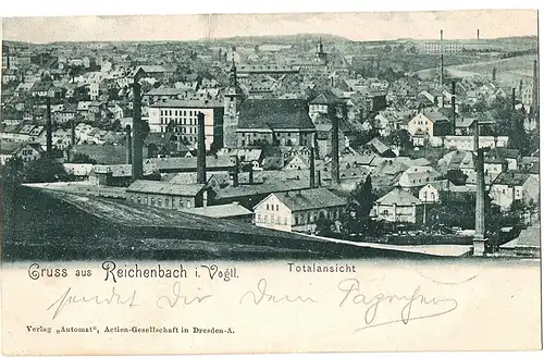 AK Litho Gruß aus Reichenbach gel.1899 Bahnpost