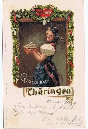 Litho Gruß aus Thüringen,gel. 1901