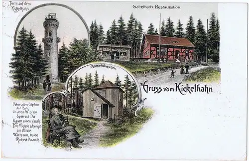 Litho Gruß aus Kickelhahn,gel. 1906