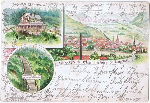 Litho Gruß aus Langenberg,gel. 1897