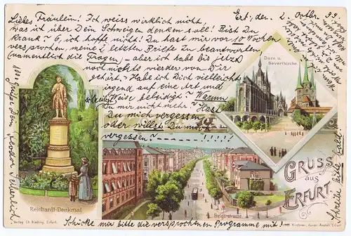 Litho Gruß aus Erfurt,gel. 1899