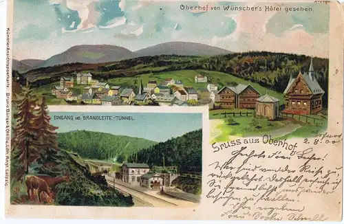 Litho Gruß aus Oberhof,gel. 1900 