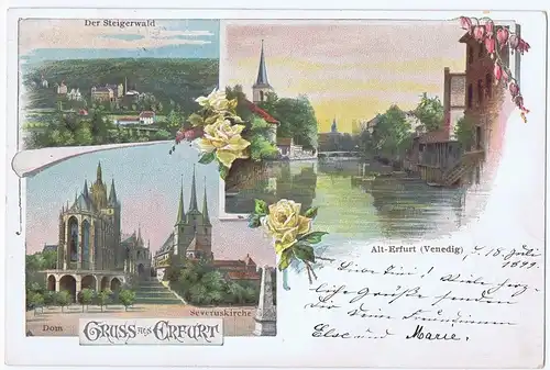 Litho Gruß aus Erfurt,gel.1899