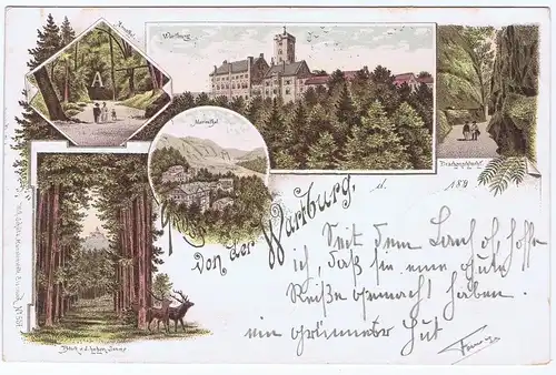 Litho Gruß aus Erfurt,gel. 1901