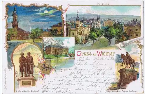 Litho Gruß aus Weimar,gel. 1899