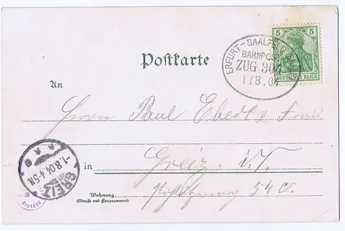 Blankenburg Schwarzathal gel 1904 Bahnpost