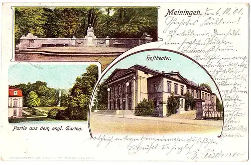 Litho Gruß aus Meinigen gel.1901