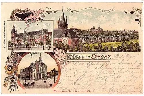 Litho Gruß aus Erfurt gel.1898