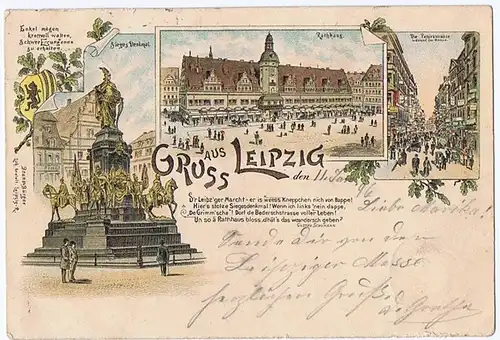 Litho Gruß aus Leipzig,gel.1896 