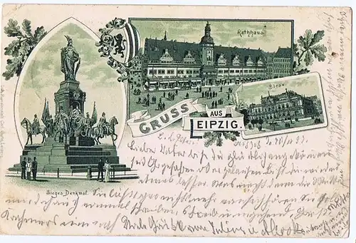 Litho Gruß aus Leipzig gel. 1897