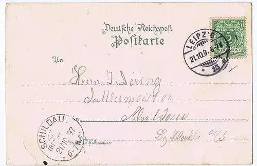 Litho Gruß aus Leipzig gel. 1897