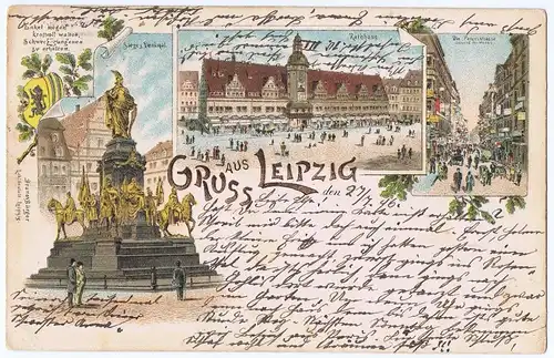 Litho Gruß aus Leipzig gel. 1896