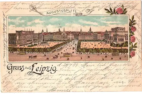 Litho Gruß aus Leipzig gel. 1899