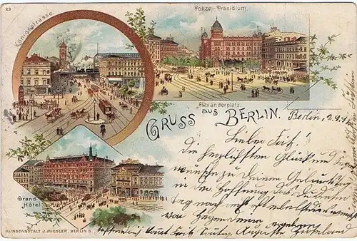 Litho,Gruß aus Berlin,gel.1899 