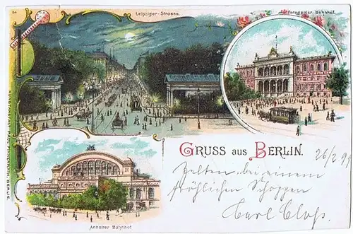 Litho,Gruß aus Berlin,gel.1899 beschn.