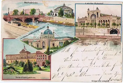 Litho,Gruß aus Berlin,gel.1905 Einriss oben