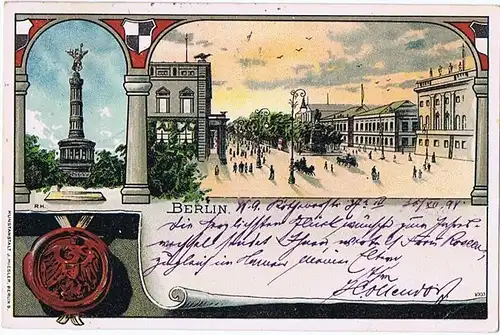 Litho,Gruß aus Berlin,gel.1898 Bahnpost