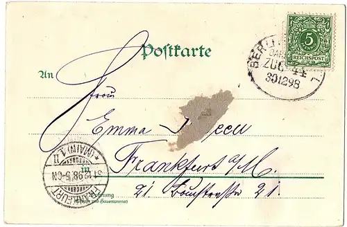 Litho,Gruß aus Berlin,gel.1898 Bahnpost