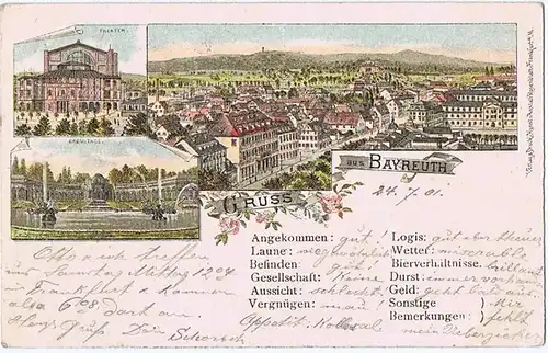 Litho,Gruß aus Bayreuth gel.1901