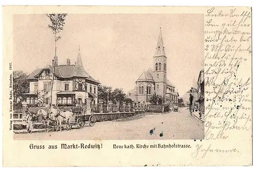 Litho Gruß aus Markt Redwitz gel. um 1902