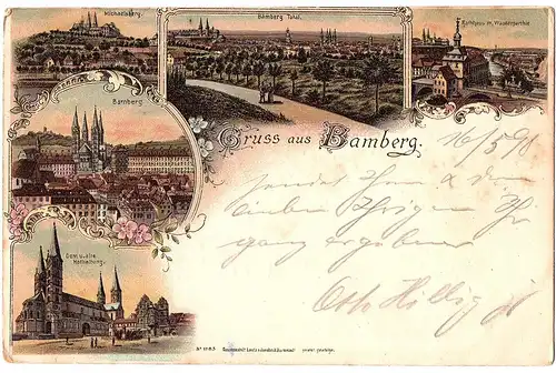 Litho Gruß Bamberg gel. 1898