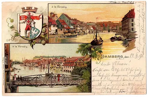 Litho Gruß aus Bamberg gel. 1898