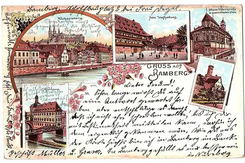 Litho Gruß aus Bamberg gel. 1900