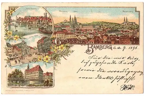 Litho Gruß aus Bamberg gel. 1898