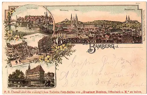 Litho Gruß aus Bamberg gel. 1897