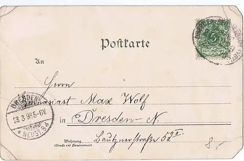 alte Scherzkarte Litho gel.Bahnpost 1898