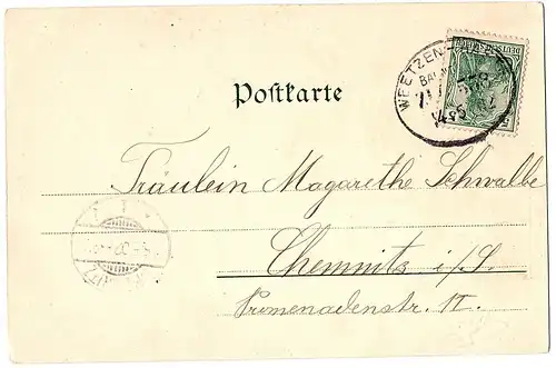 	Alte Scherzkarte Litho gel. Bahnpost 1902