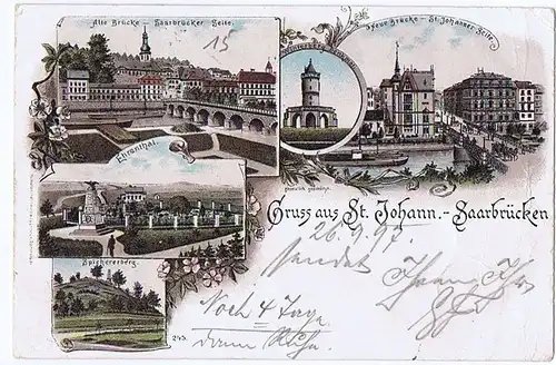 alte Ansichtskarte Litho Saarland gel.1897 Bahnpost