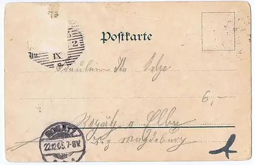 	alte Ansichtskarte Gruss aus Aussig gel.1905
