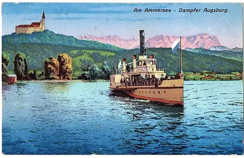 alte Ansichtskarte Ammersee mit Dampfer ungel.um 1910