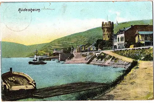 alte Ansichtskarte Rüdesheim mit Dampfer gel.1910