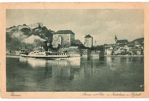 alte Ansichtskarte Passau mit Dampfer gel.1926