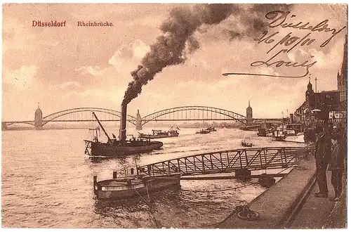 alte Ansichtskarte Düsseldorf mit Dampfer gel.1911