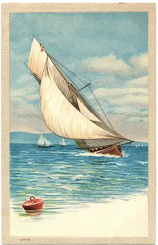	Litho Ansichtskarte Segelboot Prägekarte ungel.um 1920